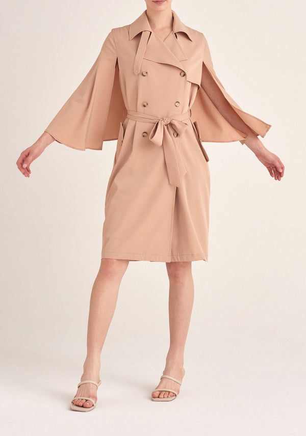 Paisie Cape Sleeve Trench Coat in Tan